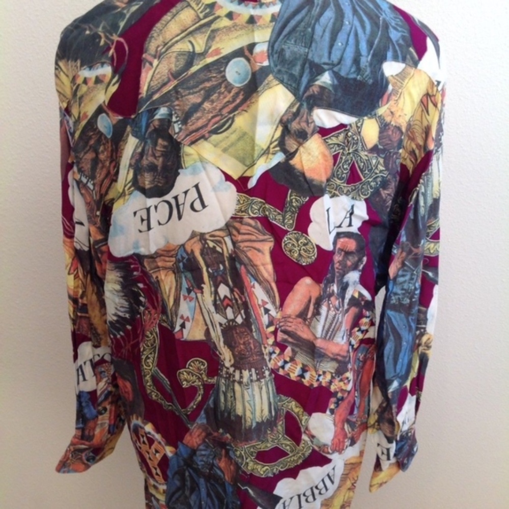Rare 90s Moschino Jeans Italian Renaissance Collage Print Blouse Italy M - Picture 7 of 9